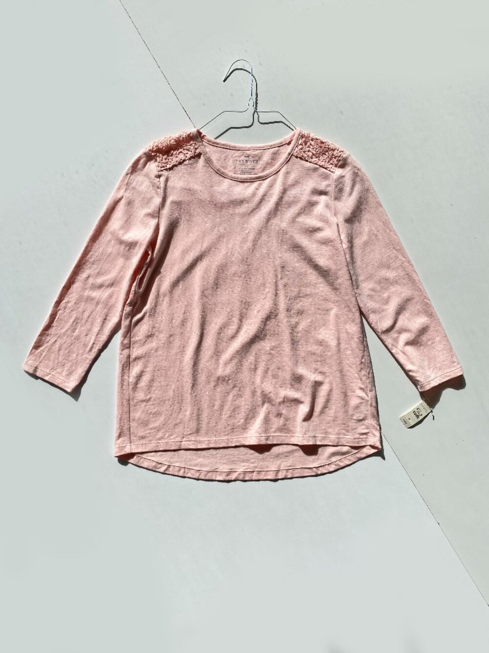 NWT Talbots Cotton Modal Top Light Pink 3/4-Sleeve T-Shirt Lace Detailing Sz XS